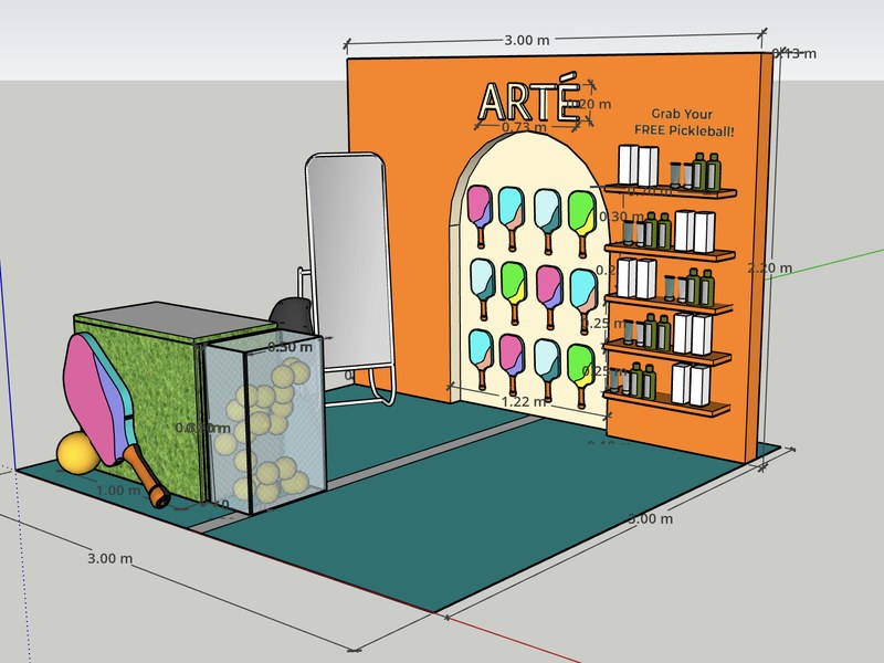 3D render of the ARTE pickleball event booth