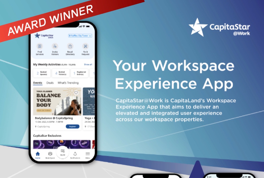 CapitaStar@Work marketing artwork announcing the award-winning workspace experience app