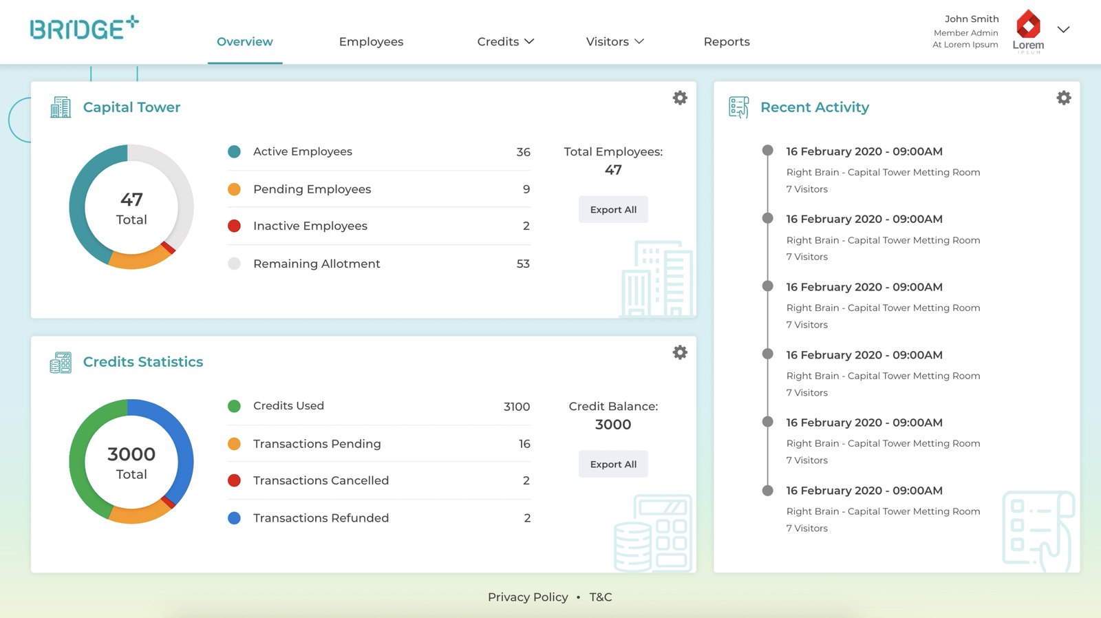 A second view of the Bridge+ admin portal