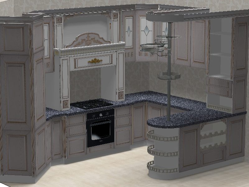 3D render of a classical fitted kitchen designed for GVARNERI