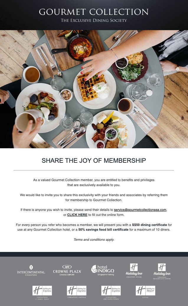 Gourmet Collection campaign email, Singapore