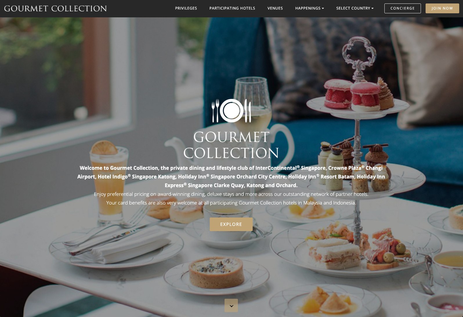 The Gourmet Collection website, with its country selector