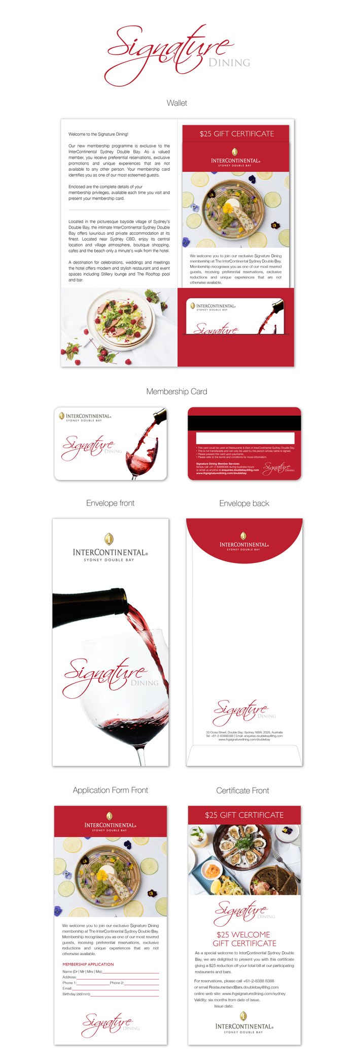 Full collateral board for InterContinental Sydney Double Bay, showing the complete Signature Dining set