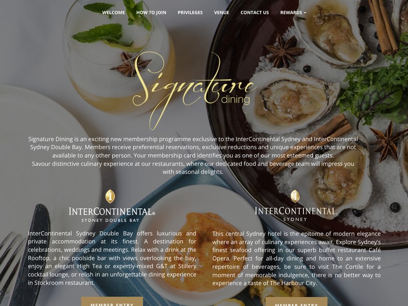 Signature Dining website for the two InterContinental hotels in Sydney