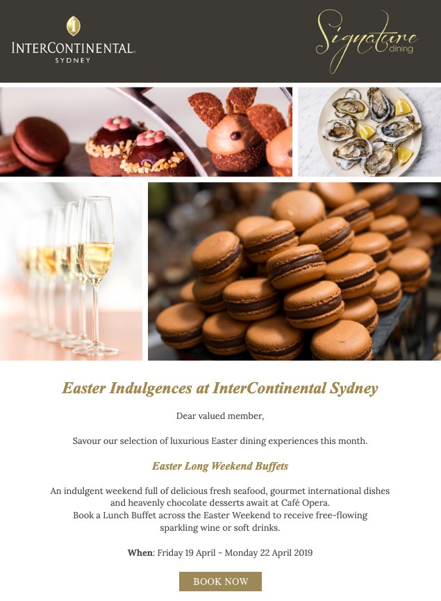 Signature Dining campaign email, InterContinental Sydney