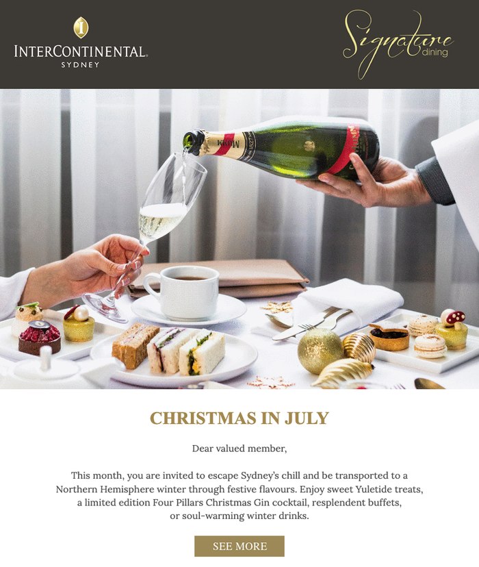 Signature Dining campaign email, InterContinental Sydney