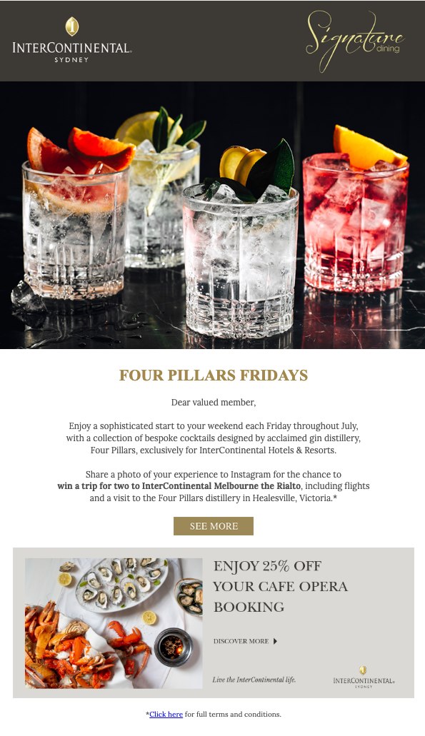 Signature Dining campaign email, InterContinental Sydney