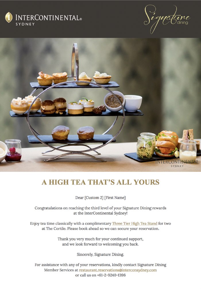 Signature Dining campaign email, InterContinental Sydney