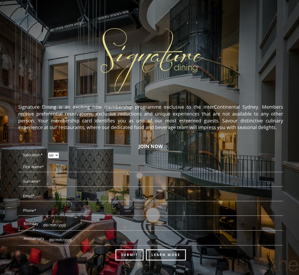 The Signature Dining membership sign-up form