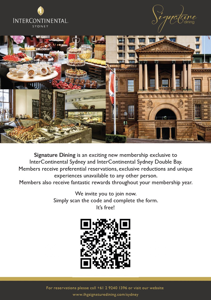 Table tent for InterContinental Sydney with a QR code to join Signature Dining