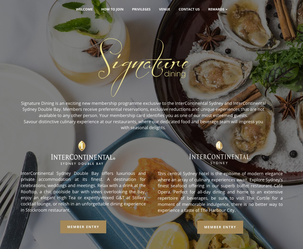 The Signature Dining website for InterContinental Sydney and Sydney Double Bay