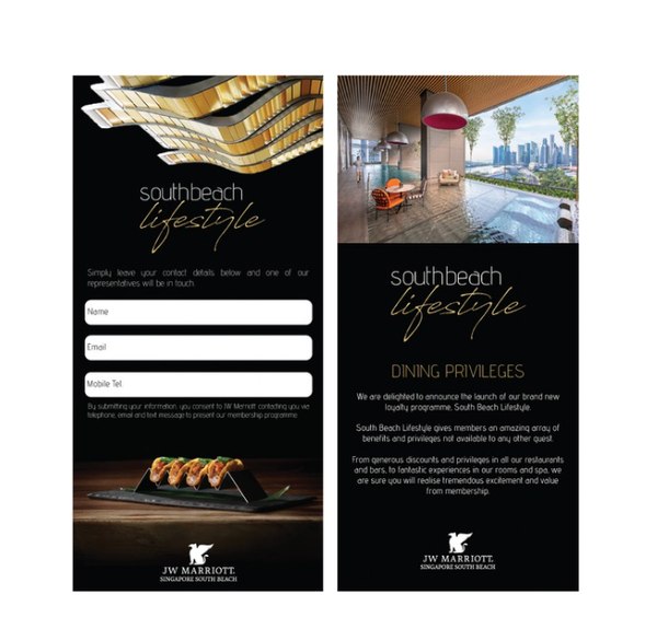South Beach Lifestyle launch billfold, with the sign-up form and the dining privileges announcement