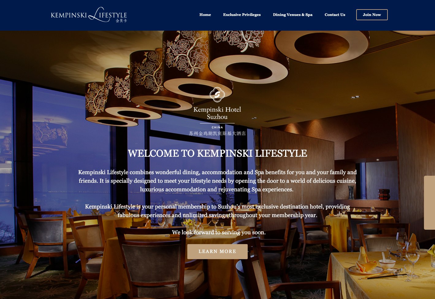 The Kempinski Lifestyle website for Kempinski Hotel Suzhou