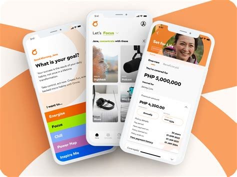 Goal-setting screens: what is your goal, a focus content feed, and a policy overview