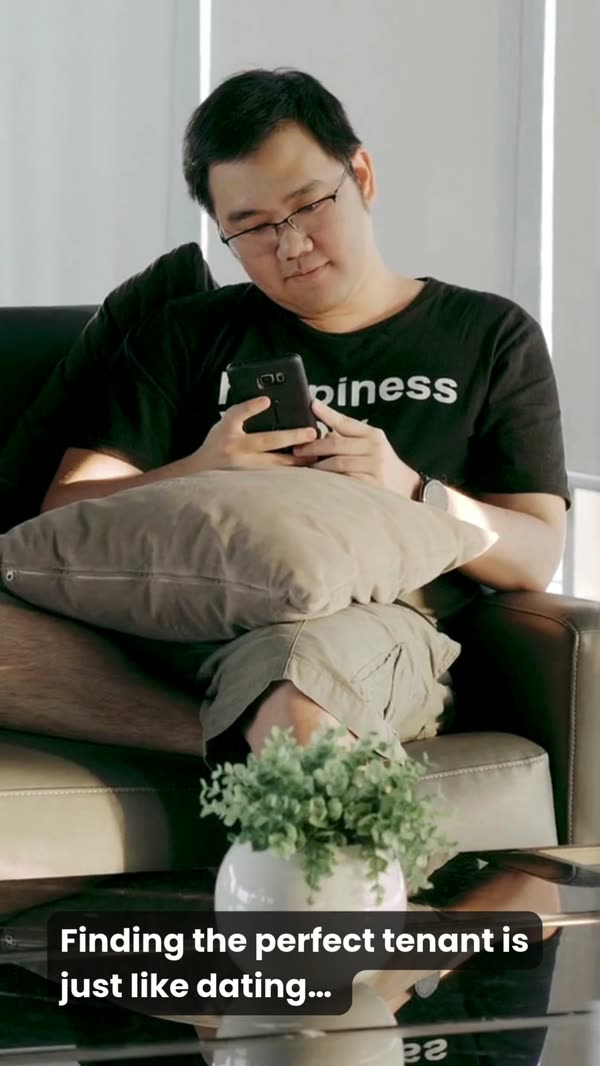Reel of a landlord on his phone, captioned Finding the perfect tenant is just like dating