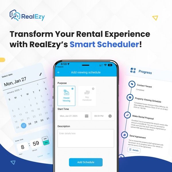 Post headed Transform Your Rental Experience with RealEzy's Smart Scheduler, showing the viewing booking flow