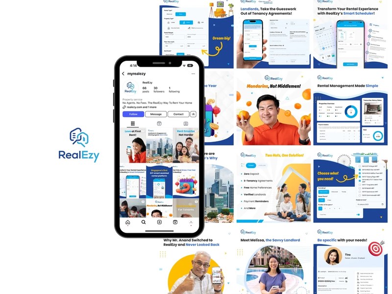 RealEzy social media content grid - one of the freelance projects