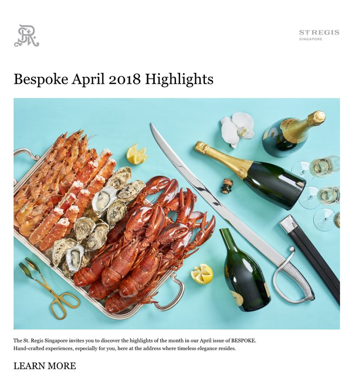 Supper Club campaign email for The St. Regis Singapore