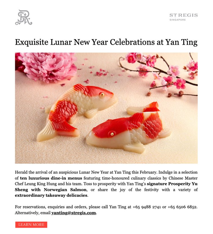 Supper Club campaign email for The St. Regis Singapore