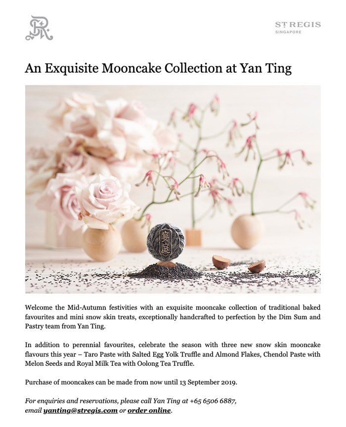 Supper Club campaign email for The St. Regis Singapore