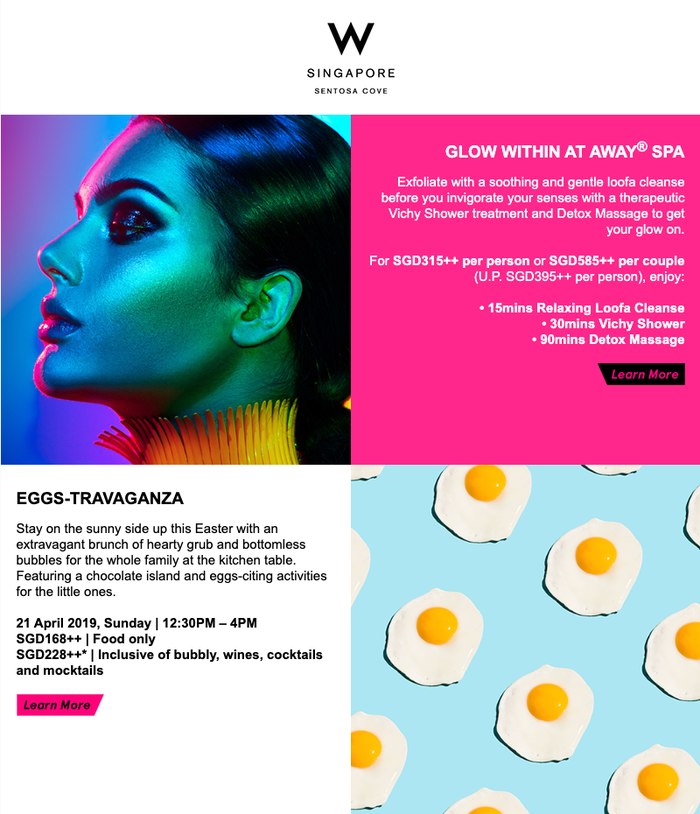 Sip and Indulge campaign email for W Singapore Sentosa Cove