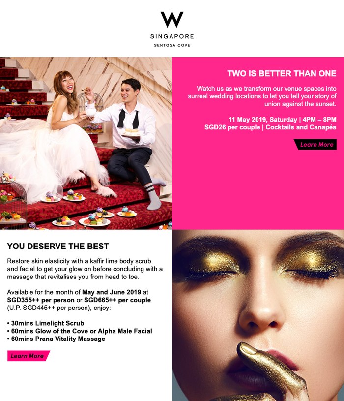 Sip and Indulge campaign email for W Singapore Sentosa Cove